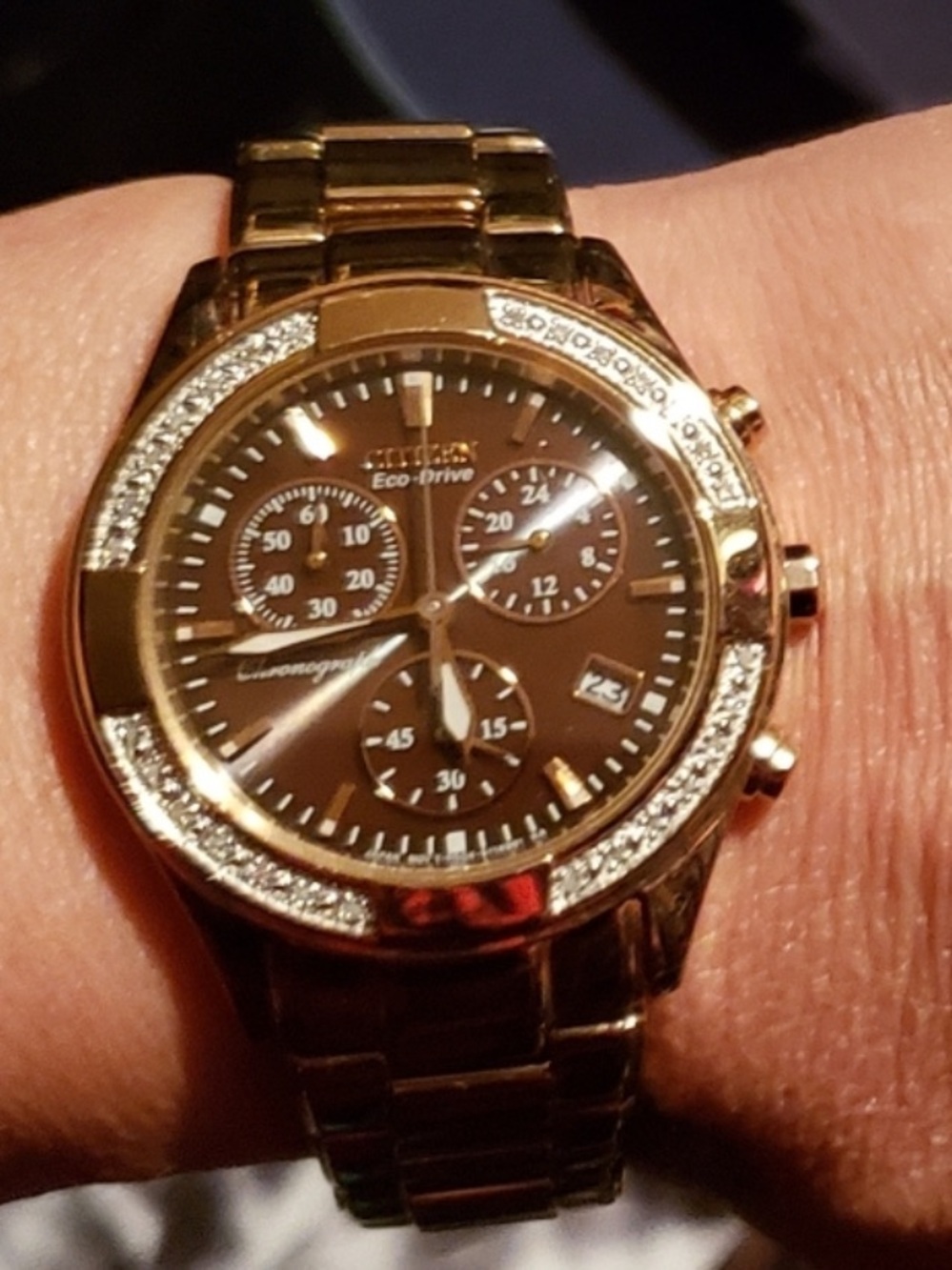 Citizen Regent FB1223-55X Eco-Drive Chronograph 28 Diamond Bezel Brown Dial